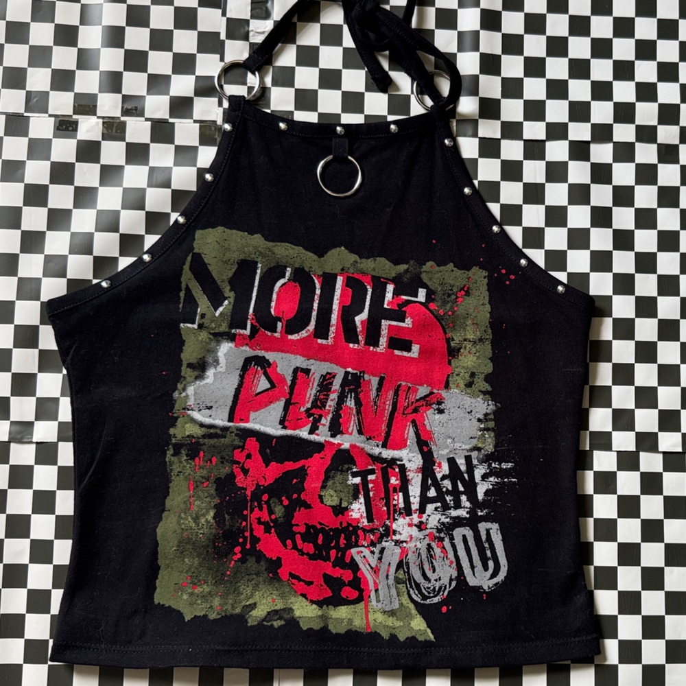 Black Punk Graphic Halter Top